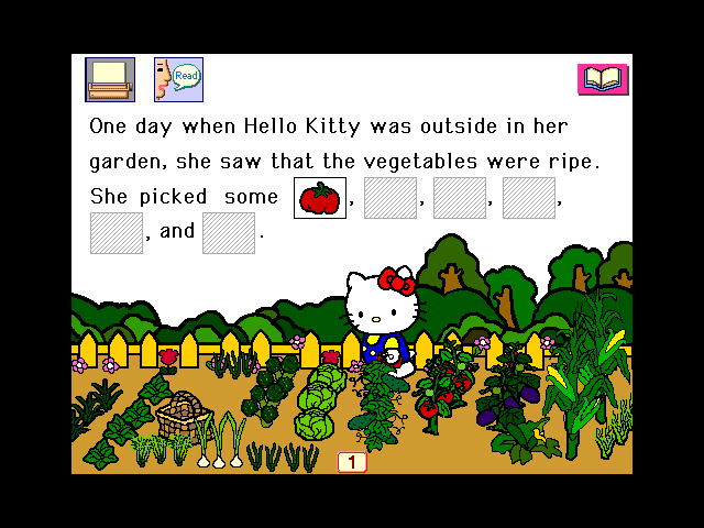 Hello Kitty: Big Fun Deluxe (Windows 3.x) screenshot: First Story: choosing how the story proceeds by choosing icons
