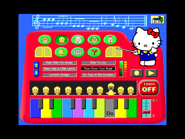 Hello Kitty: Big Fun Deluxe (Windows 3.x) screenshot: Music: choosing a song and the game automatically plays it