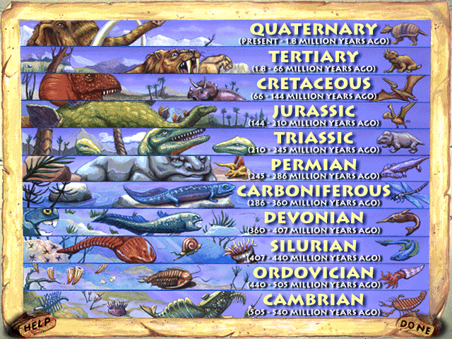 I Can Be a Dinosaur Finder (Windows 16-bit) screenshot: These are all time periods we can learn about...