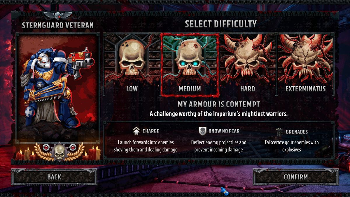 Warhammer 40,000: Boltgun (Windows) screenshot: Difficulty selection