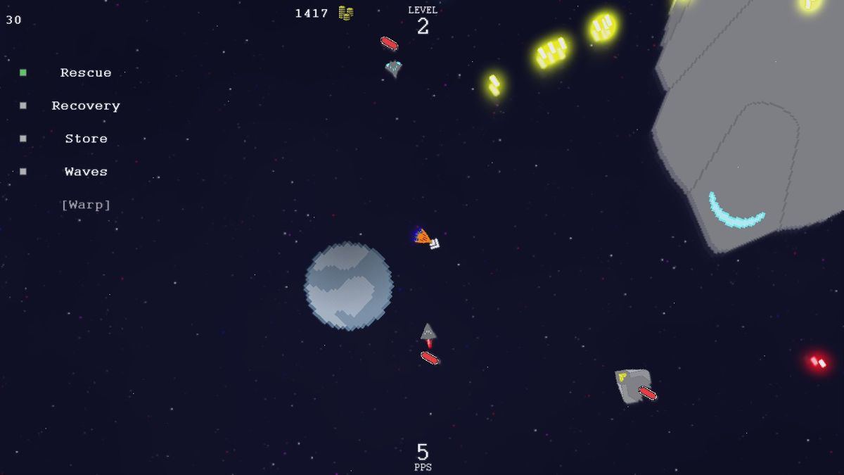 Pixel Space_ (Windows) screenshot: Attacked by pirates during a rescue mission.