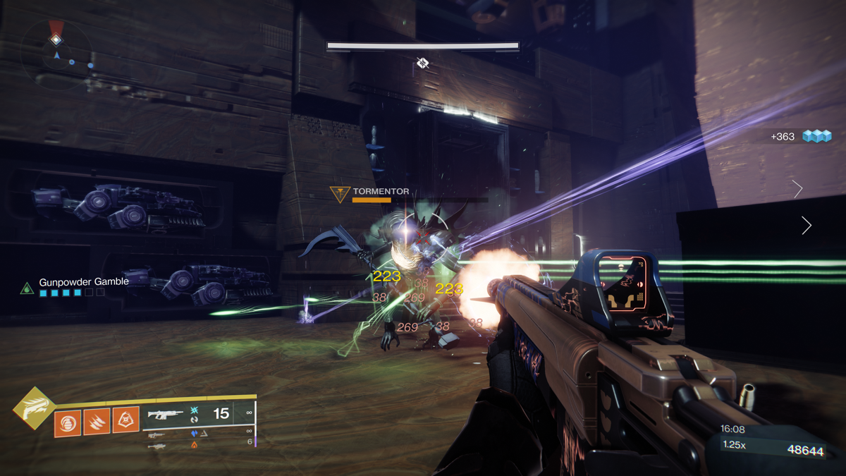 Destiny 2: Lightfall (Windows) screenshot: This Tormentor is under gunfire from three players.