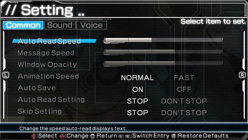 XBlaze Code: Embryo (PS Vita) screenshot: Game settings