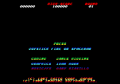 Arkanoid: Revenge of DOH (Amstrad CPC) screenshot: Main menu / credits