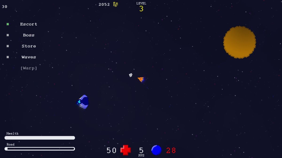 Pixel Space_ (Windows) screenshot: Escort mission: protect the blue ship.