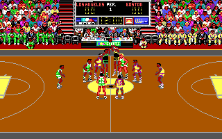 Lakers versus Celtics and the NBA Playoffs (DOS) screenshot: Jump Ball