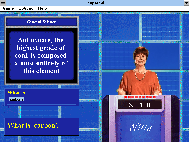 Jeopardy! (Windows 3.x) screenshot: We have to type in the answer