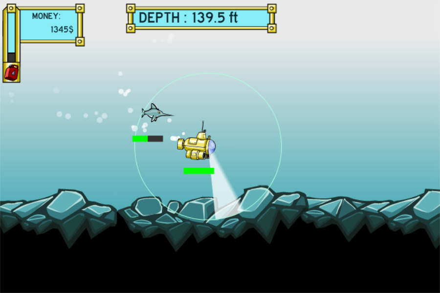 Deep Sea Hunter (Browser) screenshot: Fighting swordfish