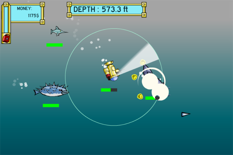 Deep Sea Hunter (Browser) screenshot: Fighting giant squid