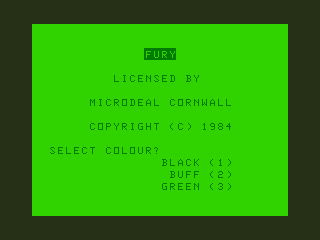 Fury (Dragon 32/64) screenshot: Choose Color