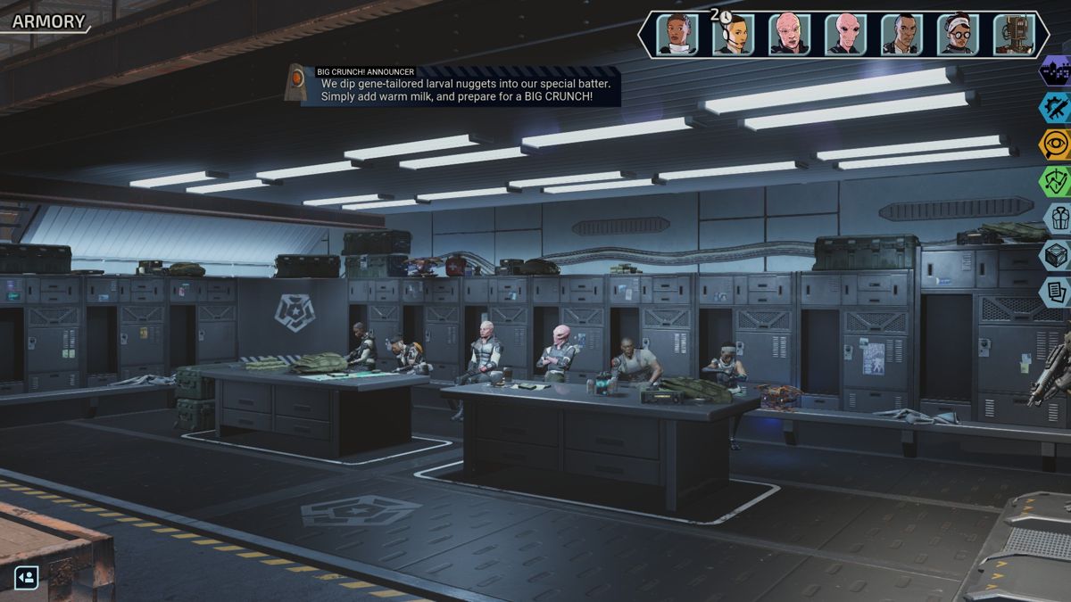 XCOM: Chimera Squad (Windows) screenshot: Mmmm gene-tailored larval nuggets!