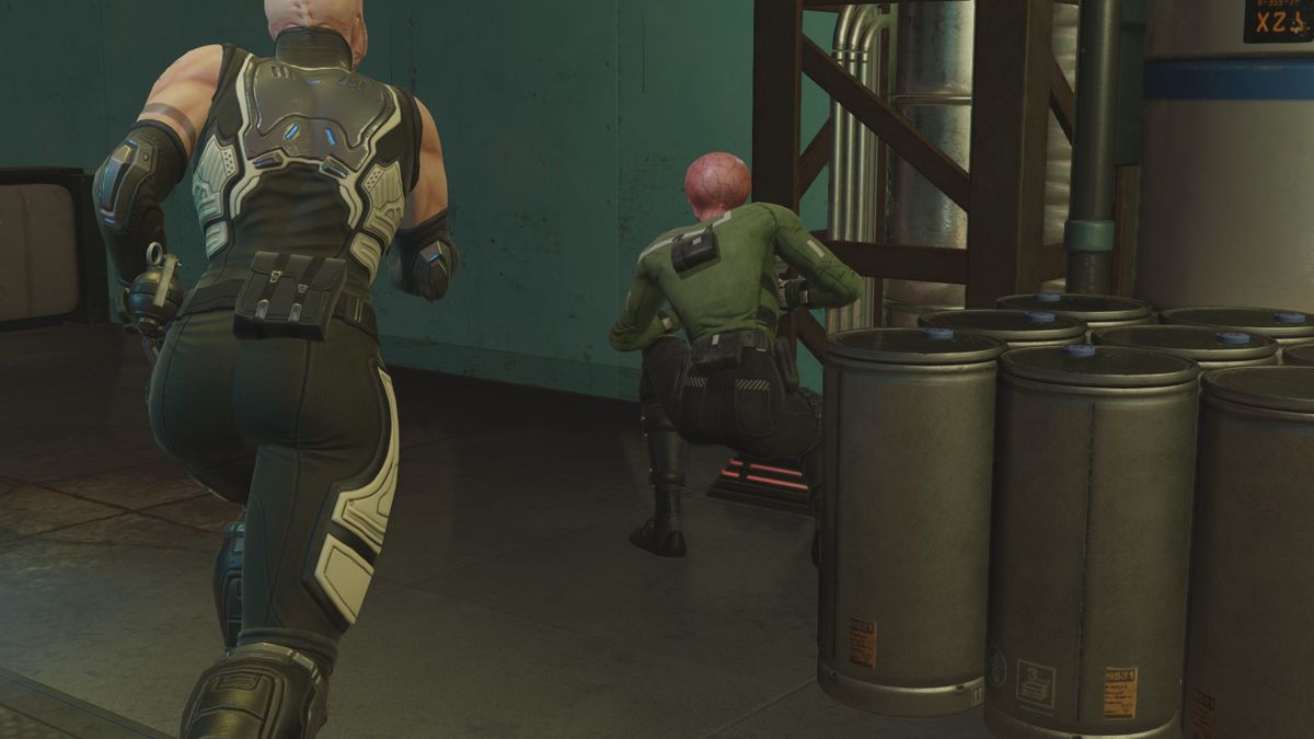 XCOM: Chimera Squad (Windows) screenshot: Zephyr runs up to an unsuspecting criminal