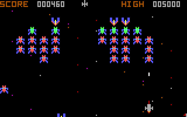 PC Galaxy Wars (DOS) screenshot: Wave 1 somewhat cleared out