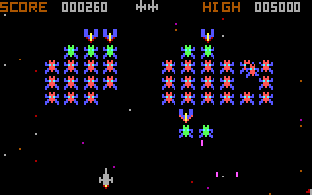 PC Galaxy Wars (DOS) screenshot: These three enemy ships are moving as one