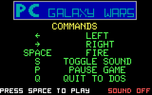 PC Galaxy Wars (DOS) screenshot: Controls