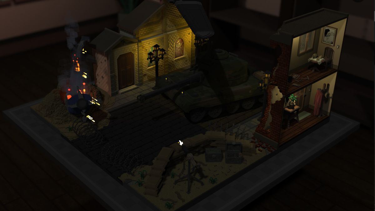 Diorama Builder (Windows) screenshot: Finished World War 2 Diorama in night mode