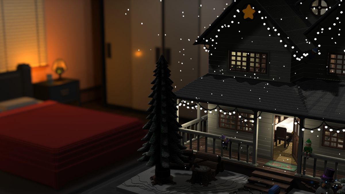 Diorama Builder (Windows) screenshot: Finished Merry Christmas Diorama in night mode