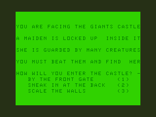 The Giant's Castle (Dragon 32/64) screenshot: Gameplay Option