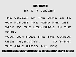 Hopper (ZX81) screenshot: Title Screen.