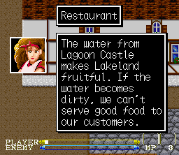 Lagoon (SNES) screenshot: Talking to restaurant owner