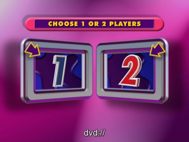 The Pop Party Game (DVD Player) screenshot: After a title sequence and Emma Lee's introduction the game there is the one or two player choice to be made