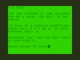 3-D Maze (Dragon 32/64) screenshot: Title Screen
