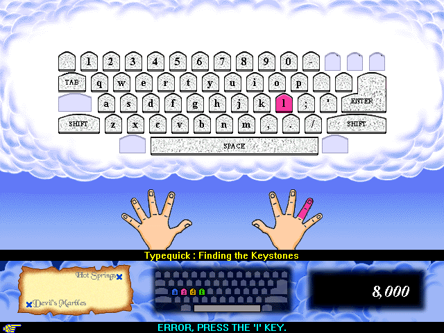 Kewala's Typing Adventure (Windows 3.x) screenshot: All new letters are introduced on a special learning screen