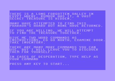 Pharaoh's Curse (Commodore 64) screenshot: Introduction