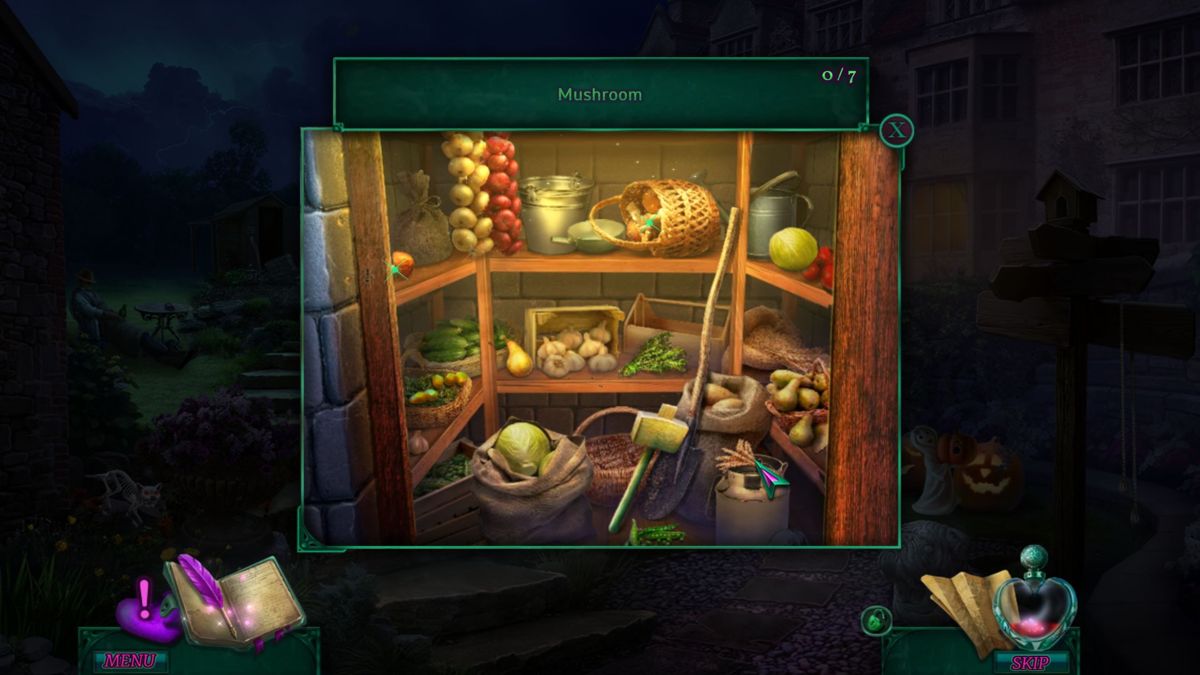 Pride and Prejudice: Blood Ties (Windows) screenshot: Another poorly explained puzzle. OK We have to find a mushroom but just what are we supposed to do with it? Are we supposed to find just one mushroom or are we supposed to find seven