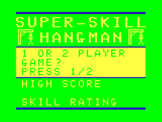 Super Skill Hangman (Dragon 32/64) screenshot: Game Menu
