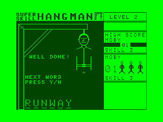 Super Skill Hangman (Dragon 32/64) screenshot: Solved Successfully