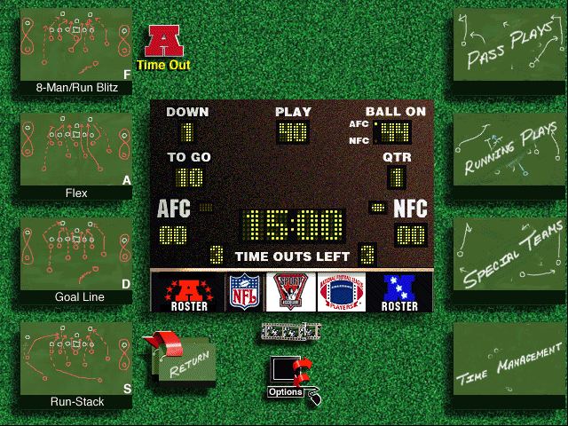 Live Action Football (Windows 3.x) screenshot: ...to show all available options
