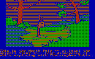 Winnie the Pooh in the Hundred Acre Wood (DOS) screenshot: Pooh discovered the North Pole! (CGA with RGB monitor)