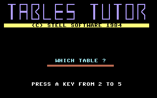 Table Invaders (Commodore 64) screenshot: Tables Tutor: Title Screen/Menu.