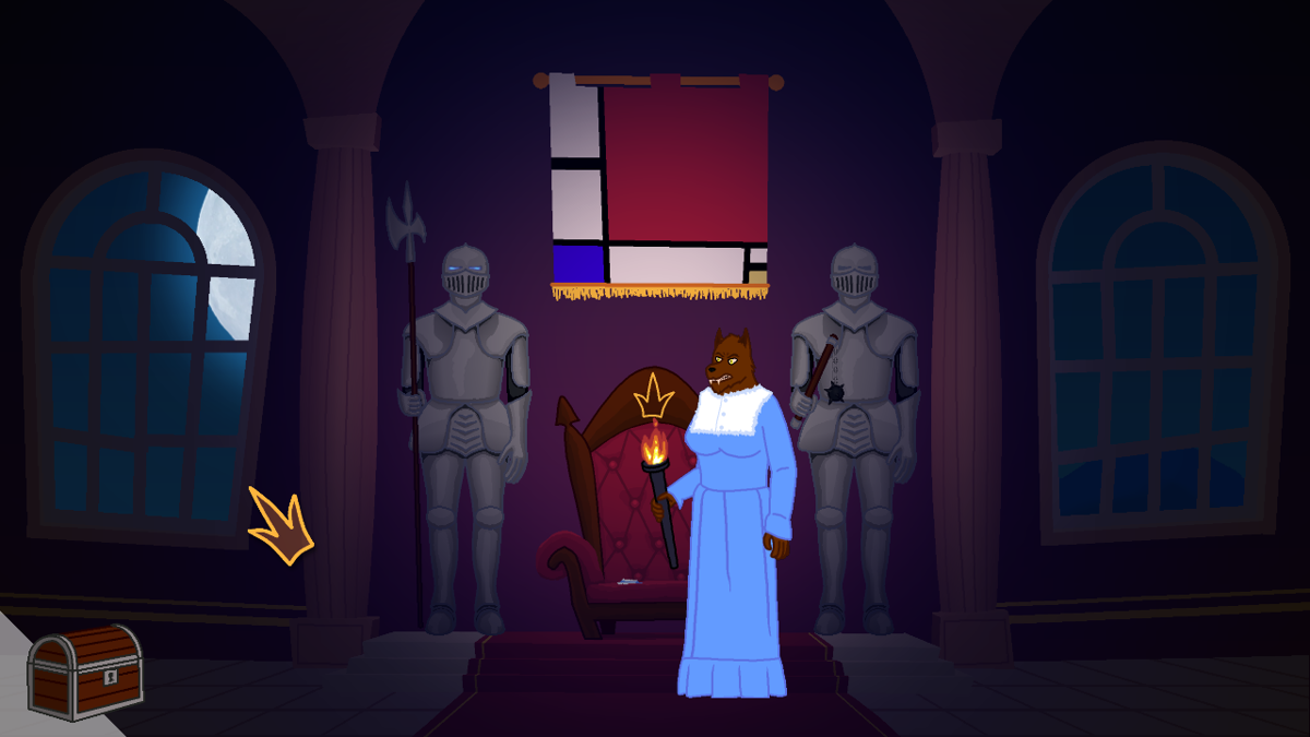 A Royal Midnight Snack (Windows) screenshot: Why does that suit of armour have glowing eyes?
