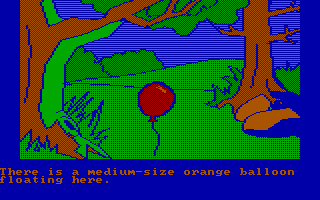 Winnie the Pooh in the Hundred Acre Wood (DOS) screenshot: There's a balloon here; who can this belong to? (CGA with RGB monitor)