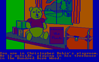 Winnie the Pooh in the Hundred Acre Wood (DOS) screenshot: The beginning location (CGA with RGB monitor)