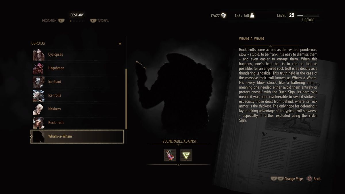 The Witcher 3: Wild Hunt - New Quest: "Contract: Missing Miners" (PlayStation 4) screenshot: Wham-a-Wham beast seems to be responsible for the missing miners... checking the bestiary page about it
