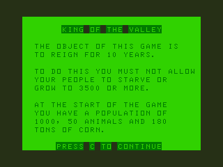 King of Valley (Dragon 32/64) screenshot: Instructions