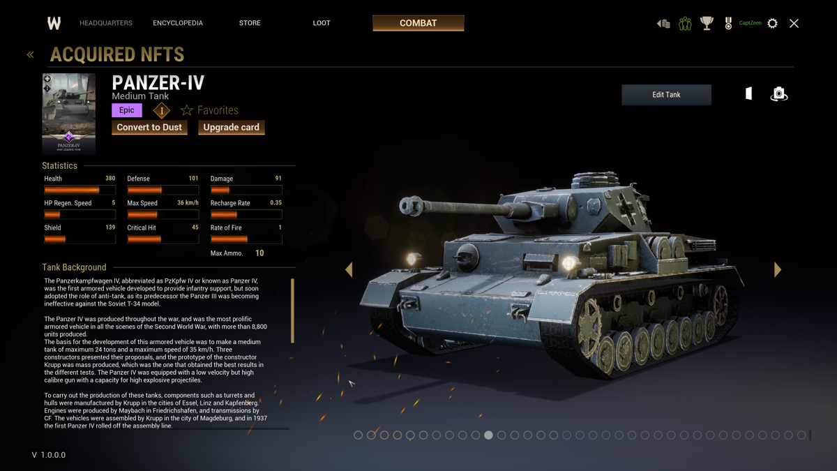 War Legends (Windows) screenshot: Tank description