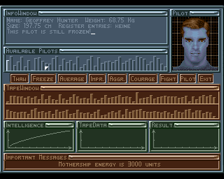 Exodus 3010: The First Chapter (Amiga) screenshot: Selection of pilots that can be thawed or frozen.