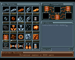 Exodus 3010: The First Chapter (Amiga) screenshot: In the laboratory you can combine things.