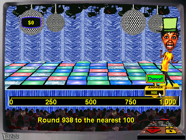 Math Heads (Windows 3.x) screenshot: We play the dancing minigame
