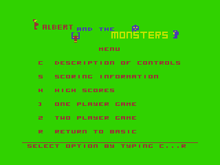 Albert and the Monsters (Dragon 32/64) screenshot: Main Menu