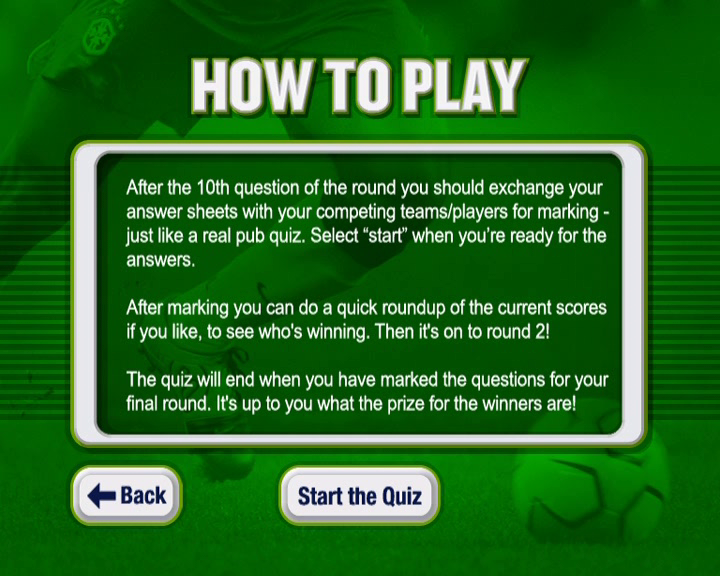 The Ultimate Football Pub Quiz (DVD Player) screenshot: Instruction screen two. That's all folks!