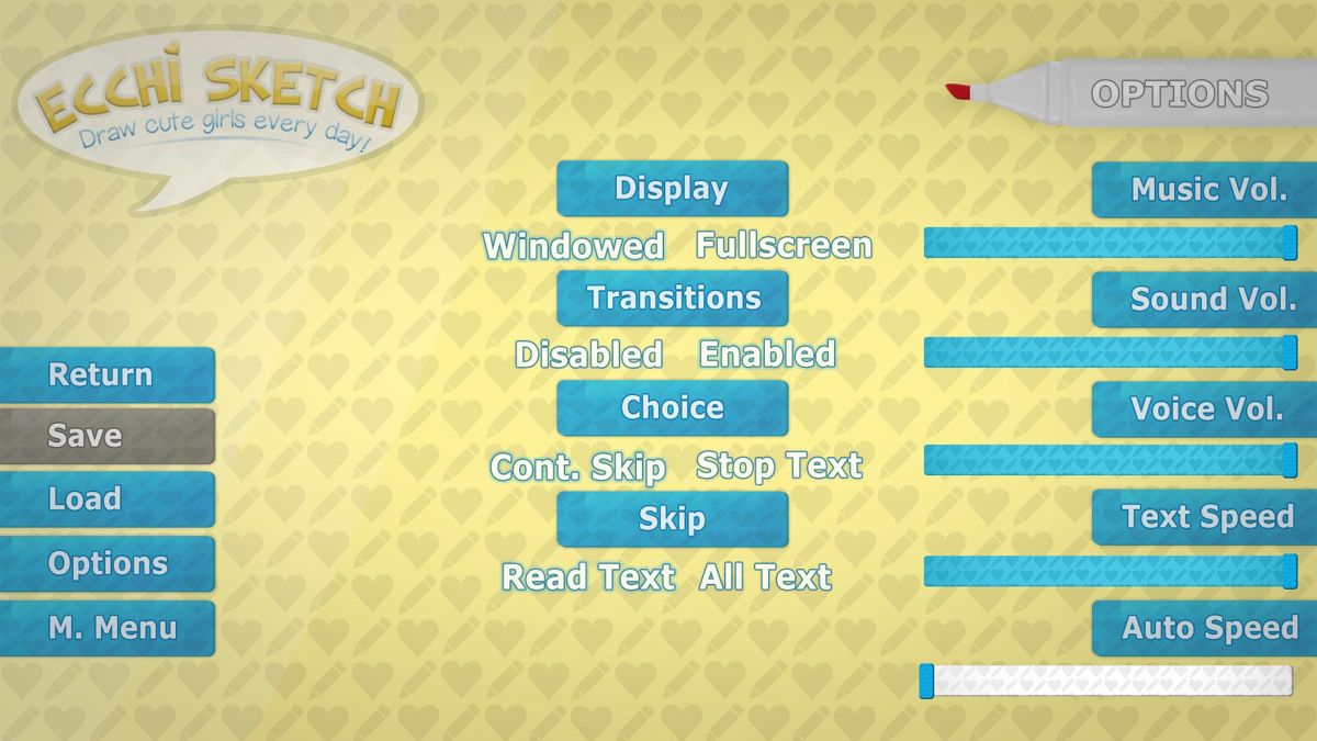 Ecchi Sketch: Draw Cute Girls Every Day! (Windows) screenshot: The game's configuration options