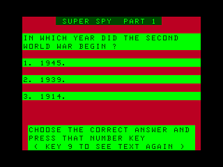 Super Spy: A Modern History Simulation (Dragon 32/64) screenshot: Trivia