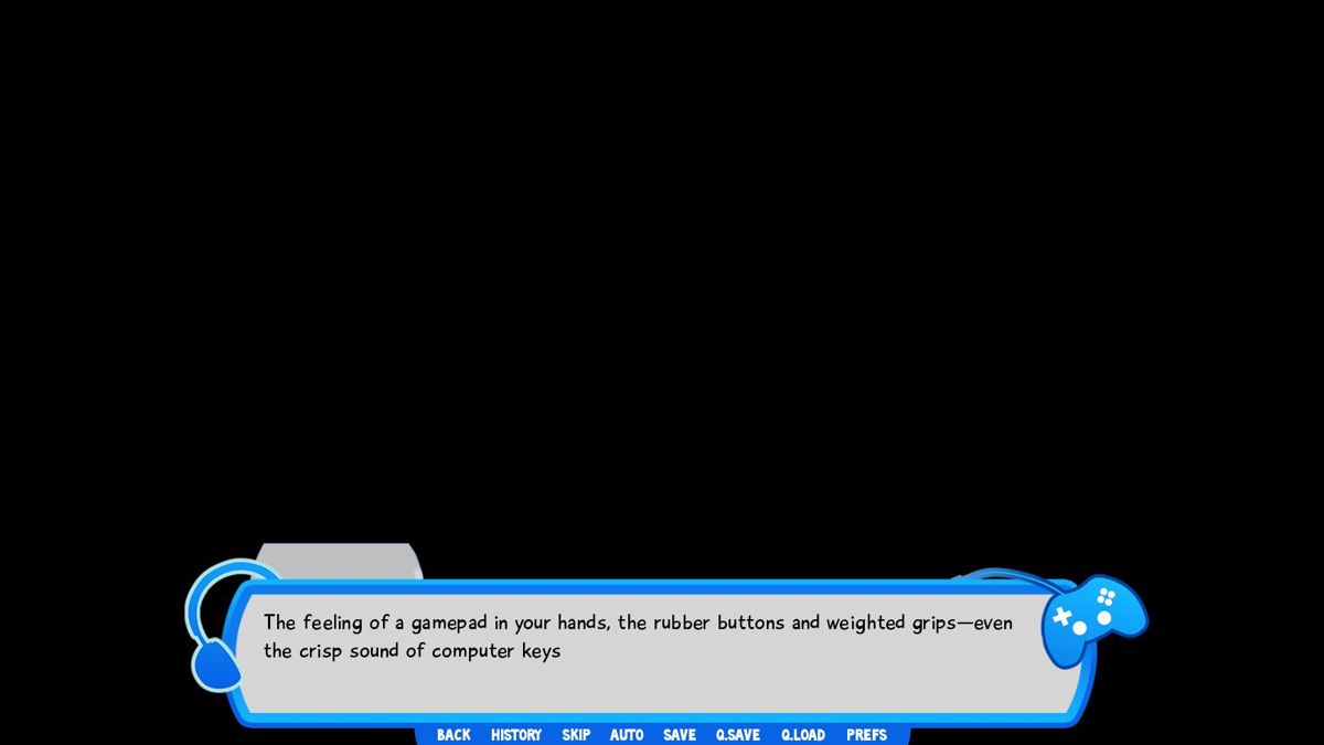 LuGame: Lunchtime Games Club (Windows) screenshot: The game starts with just text. This is used a few times in the game to set a scene before the characters appear