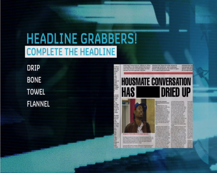 Big Brother DVD Game (DVD Player) screenshot: A Headline Grabbers question from Week Six