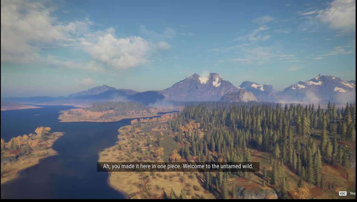 theHunter: Call of the Wild (Windows) screenshot: There's a short introduction by Colton Locke the park ranger. The view is not static, the clouds drift along realistically and occasionally a bird graces us with its presence.